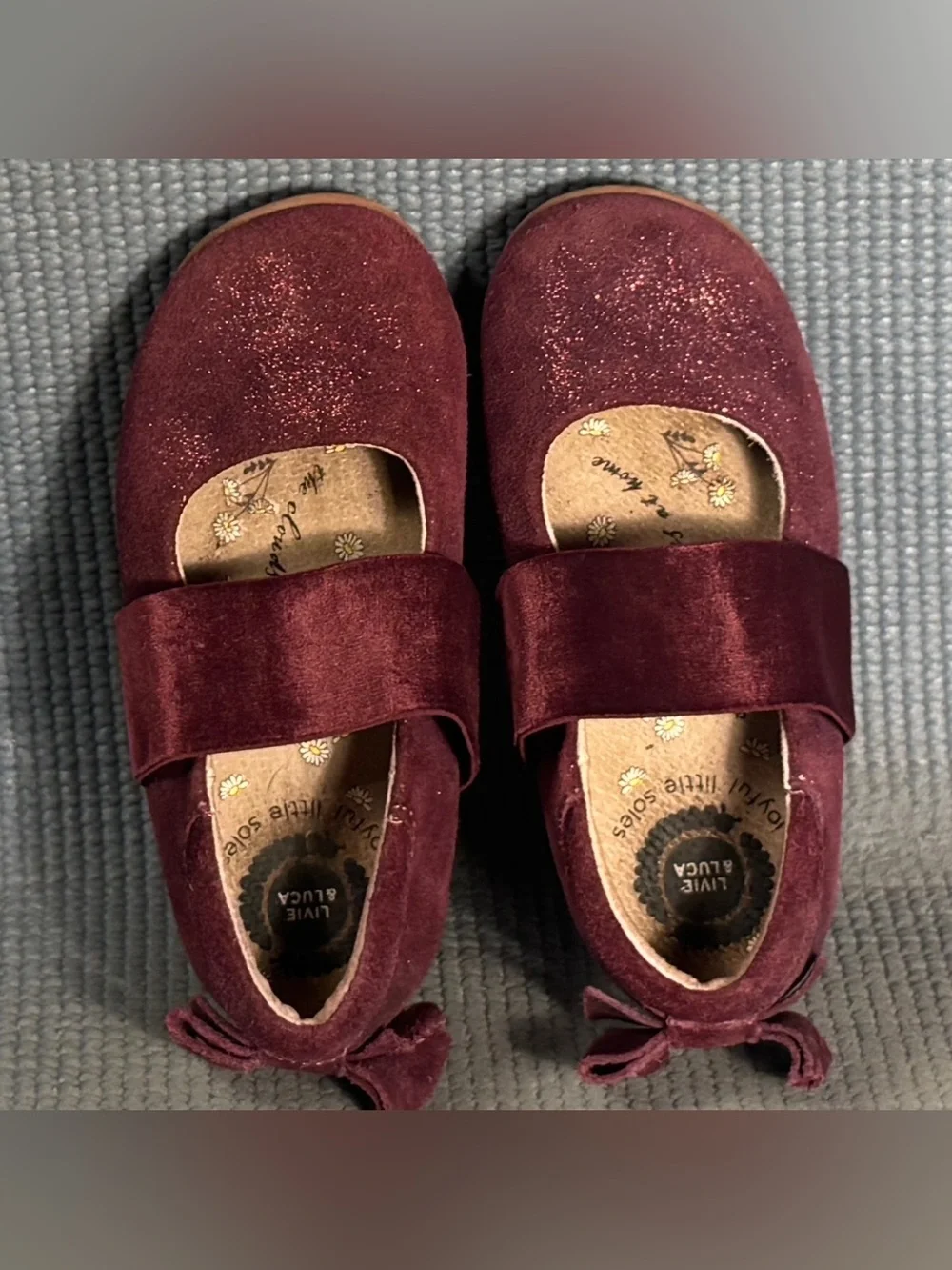 Livie & Luca Ballet Bows Flat Burgundy Shimmer Suede Shoes Toddler Size 8C